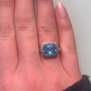 David Yurman ring size 6, diamond and blue topaz